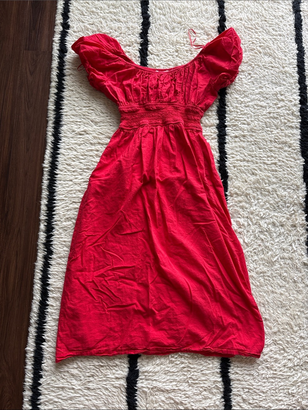 Pomander Place Bright Red Smocked Waist Midi Dress
